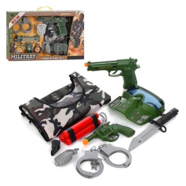 Набір зі зброєю JS010-12A (18шт) військовий, жилет, пістолет, револьвер, маска, ніж, наручники new