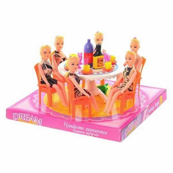 / Іграшкова їдальня Metr 501 стіл, 6 стільців, 6 ляльок, в слюді, 22см.