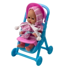 Пупс Baby Toys YD1350-6 у рожевому халатику з коляскою шарнірний 12 см