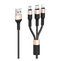 Кабель 3в1 USB/Apple Lightning+Type-C+microUSB 1 м Hoco X26 Xpress чорний з золотистим
