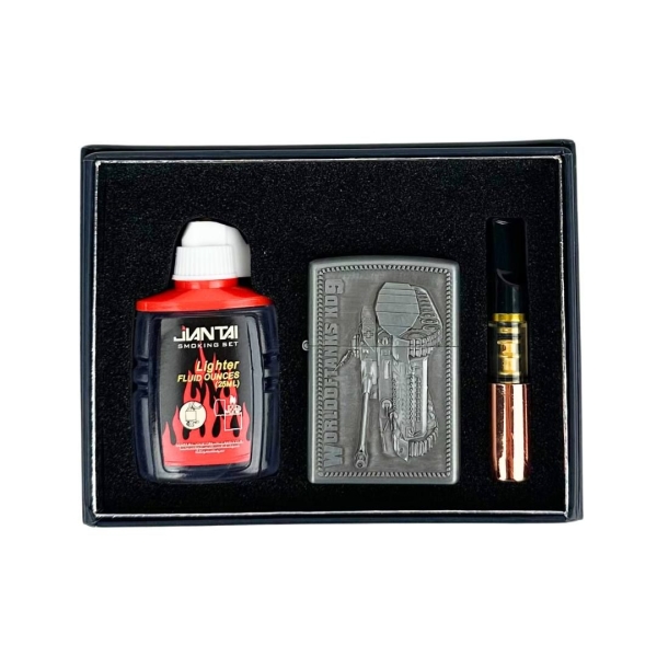 Набір запальничка бензин мундштук World Of Tanks KD9 2-37 кремнієвий підпал метал сріблястий