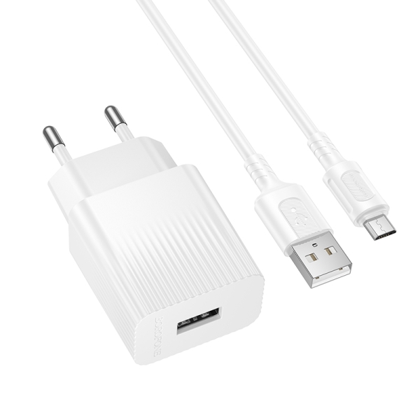 Зарядний пристрій з кабелем USB/microUSB 1 м BOROFONE BAS71A Source 10.5 W 5 V 2.1 А білий