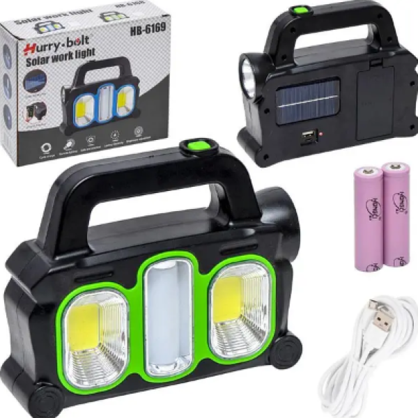 Портативний акумуляторний ліхтар-прожектор із сонячною батареєю HB-6168 Powerbank new
