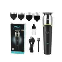 Бездротова машинка для стрижки волосся VGR V-191 USB з дисплеєм 4 насадки чорний зі сріблястим