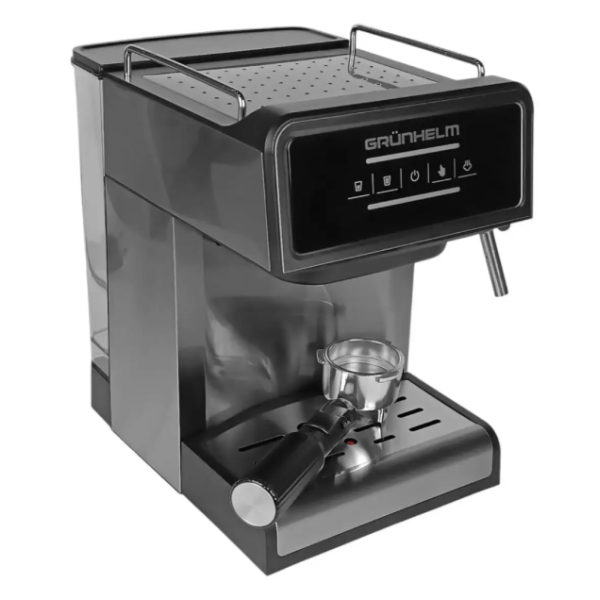 Кавомашина рожкова Grunhelm GEC08 з капучинатором 850 Вт 1.6 л сірий