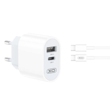 Зарядний пристрій з кабелем USB+Type-C/Type-C 1 м XO L97 12 W 2.4 А білий