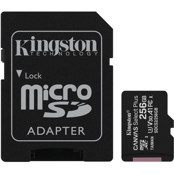 Карта пам'яті 256 GВ Kingston Canvas Select Plus A1 МicroSDXC UHS-I Сlass 10 A1 з адаптером чорний