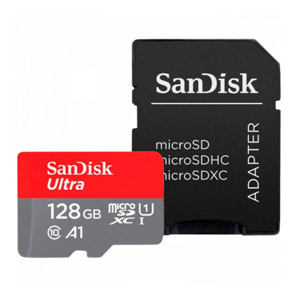 Карта пам'яті 128 GB San Disk Ultra MicroSDXC UHS-1 Class 10 A1 з адаптером червоний з сірим