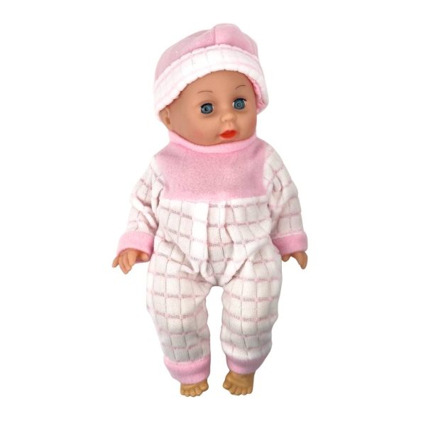 Пупс 999-5-72 у рожевому комбінезоні з аксесуарами та звуковими ефектами шарнірний 30 см
