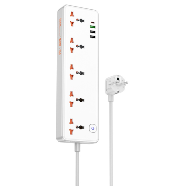 Мережевий фільтр-подовжувач 5 розеток HOCO AC14A Rico 3хUSB/Type C 10 А 1.5 м білий