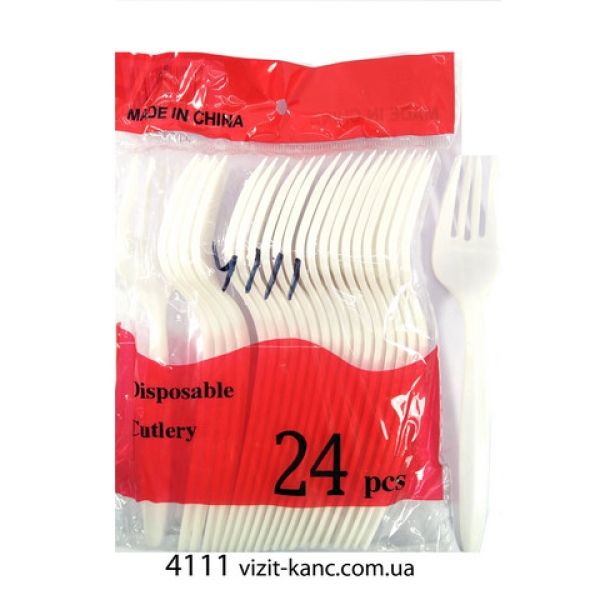 / Виделка пластикова Union Group, одноразова, 24 шт/уп, білий