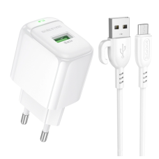 Мережевий зарядний пристрій з кабелем BOROFONE BAS42A Potential single-port QC3.0 charger set(Micro)(EU) White new