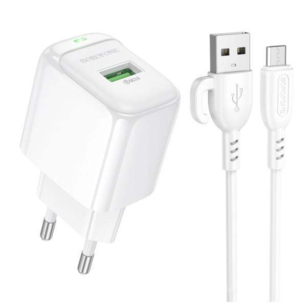 Мережевий зарядний пристрій з кабелем BOROFONE BAS42A Potential single-port QC3.0 charger set(Micro)(EU) White new