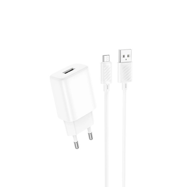 Мережевий зарядний пристрій з кабелем HOCO C134A Solid single-port charger set(Micro) White new