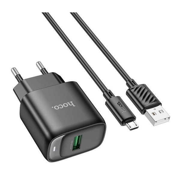 Мережевий зарядний пристрій з кабелем HOCO C140A Smart single port QC3.0 charger set(Micro)(EU) Blac