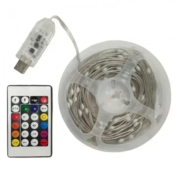 Світлодіодна стрічка самоклейна 5 м LED RGB MDX-155 з пультом білий