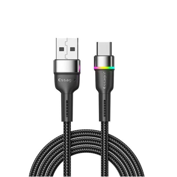 / Кабель Essager Colorful LED USB Cable Fast Charging 3A USB-A to Type C 2m black (EXCT-XCDA01)