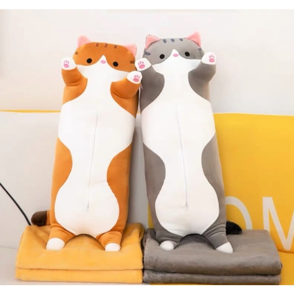 / Дитяча плюшева Іграшка-Подушка-Плед 3 в 1 Кот батон М’яка іграшка для дітей Бежевий