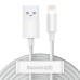 Кабель комплект 2 шт USB/Apple Lightning 1.5 м Baseus Simple Wisdom 2.4 А білий