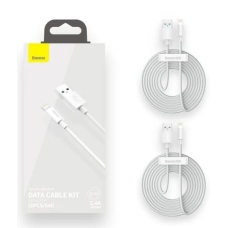 Кабель комплект 2 шт USB/Apple Lightning 1.5 м Baseus Simple Wisdom 2.4 А білий