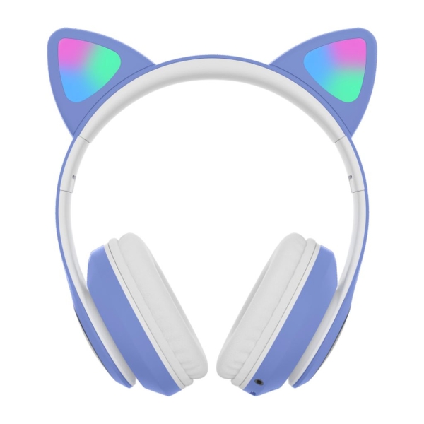 Навушники дитячі бездротові накладні CAT STN-28 LED MP3 Bluetooth з вушками синій