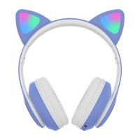 Навушники дитячі бездротові накладні CAT STN-28 LED MP3 Bluetooth з вушками синій