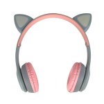 Навушники дитячі бездротові накладні MDR P47 LED FM MP3 Bluetooth з вушками сірий з рожевим