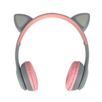 Навушники дитячі бездротові накладні MDR P47 LED FM MP3 Bluetooth з вушками сірий з рожевим