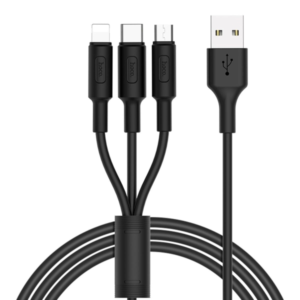 Кабель 3в1 USB/Apple Lightning+Type-C+microUSB 1 м HOCO X25 2 A чорний Кабель 3в1 USB/Apple Lightning+Type-C+microUSB 1 м HOCO X25 2 A чорний
