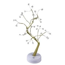 Нічник LED Дерево Бонсай з кристалами USB 36 cм золотистий