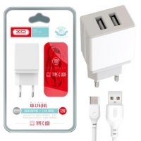 Зарядний пристрій з кабелем 2хUSB/Type-C 1 м XO L75 12 W 2.4 A білий