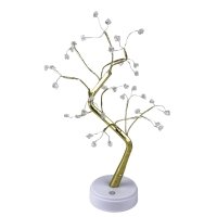 Нічник LED Дерево Бонсай з кристалами USB 36 cм золотистий