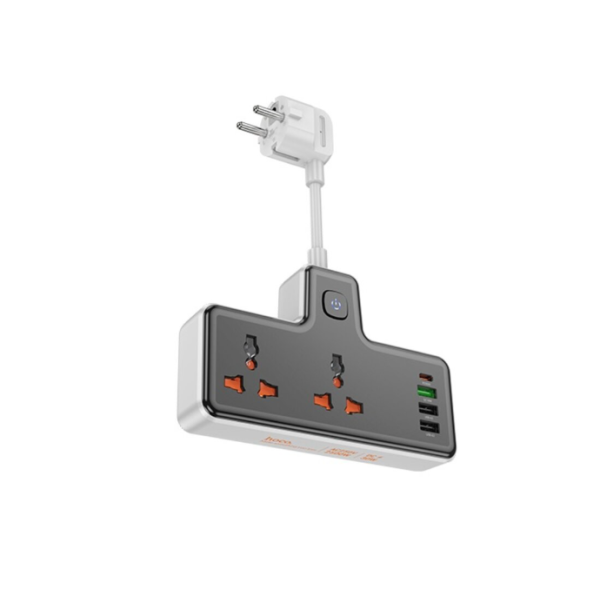 Мережевий фільтр-подовжувач 2 розетки HOCO AC12A 3хUSB/Type C 10 А 0.85 м чорний