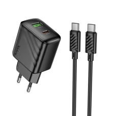 Зарядний пристрій з кабелем Type-C+USB/Type-C 1 м HOCO CS25A Rico 20 W 5 V 3 A чорний