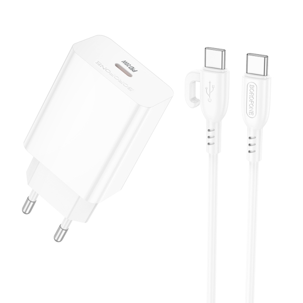 Зарядний пристрій з кабелем Type-C/Type-C 1 м BOROFONE BA21A Pro Long 20 W 12 V 1.67 А білий
