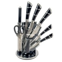 Набір ножів з підставкою 9 предметів UN-99 нержавіюча сталь чорний зі сріблястим