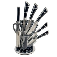 Набір ножів з підставкою 9 предметів UN-99 нержавіюча сталь чорний зі сріблястим