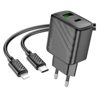 Зарядний пристрій з кабелем Type-C+USB/Apple Lightning 1 м HOCO CS23A Sunlight 30 W 12 V 2.5 А чорний