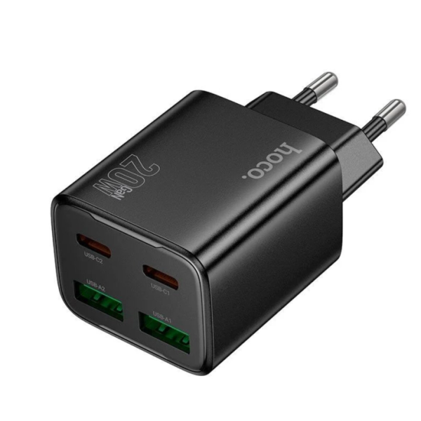 Зарядний блок живлення 2хUSB+2xType-C HOCO N55 20 W 12 V 1.6 A чорний