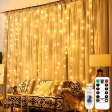 Світлодіодна гірлянда-завіса прозорий дріт 200 LED Euro Led USB з пультом крапля 3 х 2 м теплий білий