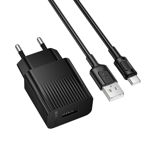 Зарядний пристрій з кабелем USB/Type-C 1 м BOROFONE BAS71A Source 10.5 W 2.1 А чорний