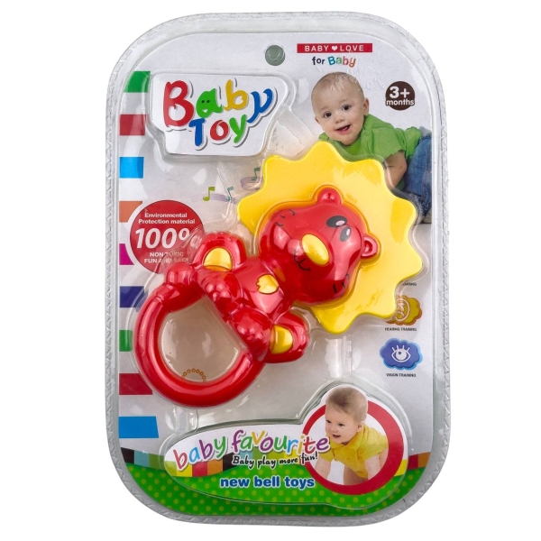 Брязкальця з ручкою 10 см Левеня 536-007 червоний з жовтим