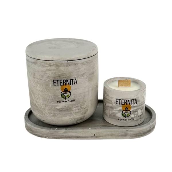 Набір соєвих свічок 2 шт 50/250 мл Eternita аромат Скандинавська сніжинка у гіпсовому кашпо з підставкою сірий