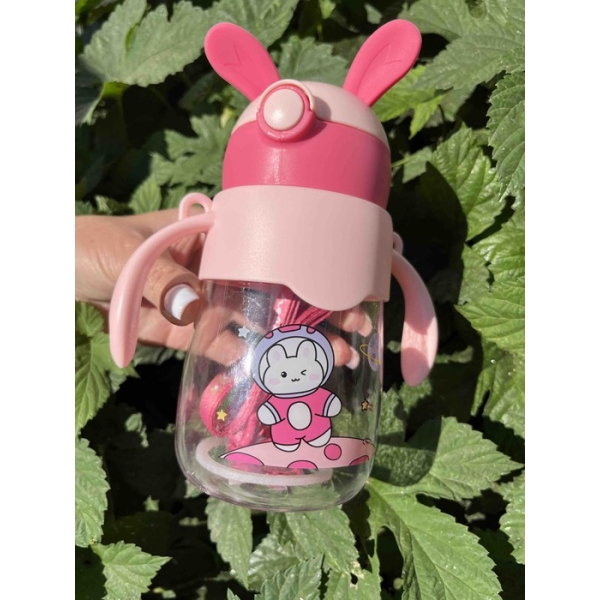 Пляшка для води дитяча Empire EM-3506 Мульті з трубочкою та ремінцем 500 мл рожевий new