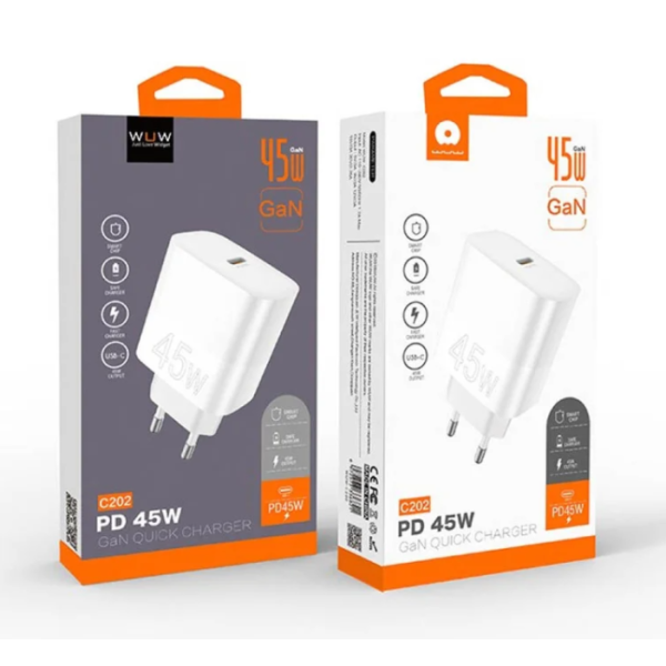 Мережевий зарядний пристрій WUW-C202 PD45W GaN Eu Smart Charger new