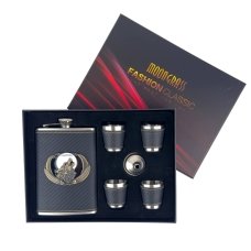 Набір фляга зі стопками 270 мл Вовк PK-24 подарункова упаковка чорний