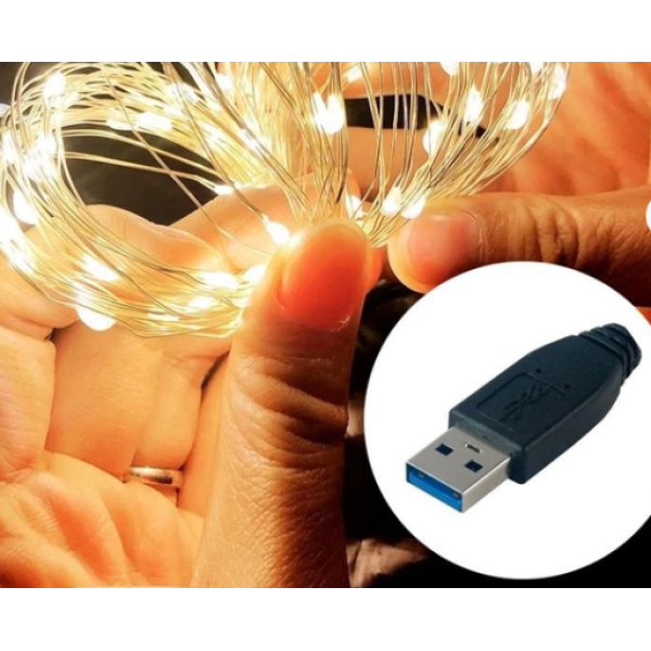 / Світлодіодна гірлянда-нитка прозорий дріт 50 LED Magic Lights USB 5 м білий