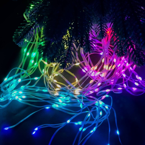 Світлодіодна гірлянда-завіса прозорий дріт 200 LED SFK-05 Bluetooth USB з пультом крапля 3 х 2 м мульти