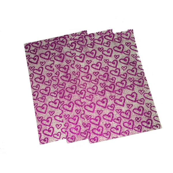 / Фоаміран з глитером   принт сердечка 20*30см, EVA,  Флексика, 2мм. 10 арк в ОРР фіолетовий з сріблом