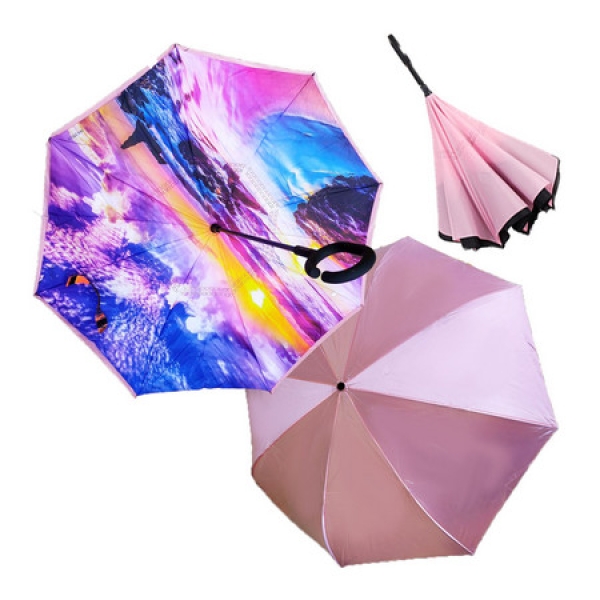 / Парасолька жіноча, тростина, напівавтомат, зворотна, кольоровий